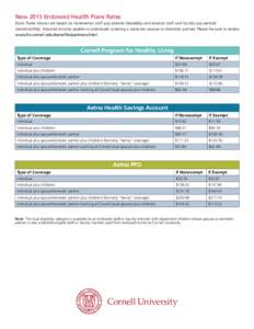 New 2015 Endowed Health Plans Rates Note: Rates shown are based on nonexempt staff pay periods (biweekly) and exempt staff and faculty pay periods (semimonthly). Imputed income applies to individuals covering a same-sex 