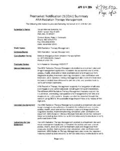 APR[removed]jj3 Premarket Notification [510(k)] Summary ARIA Radiation Therapy Management