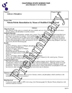 CALIFORNIA STATE SCIENCE FAIR 2014 PROJECT SUMMARY Name(s)  Project Number
