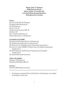 Minutes of the 5th meeting of RTHK Board of Advisors held at 2:30 pm, 15 November 2011 in the Board Room, Broadcasting House, 30 Broadcast Drive, Kowloon