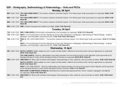 EGU General AssemblySSP – Stratigraphy, Sedimentology & Palaeontology – Orals and PICOs Monday, 08 April MO1, 08:30–10:00 TS5.1/GD4.3/SM5.5/SSP3.7, The evolution of passive continental margins: From rifting 