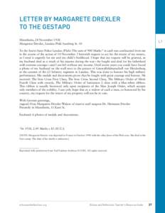 LETTER BY MARGARETE DREXLER TO THE GESTAPO Mannheim, 24 November 1938 Margarete Drexler, Landau Pfalz Suedring St. 10  L1