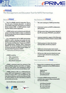 ePRIME  The Management and Education Tool for NATO Partnerships About ePRIME  Key Features of ePRIME