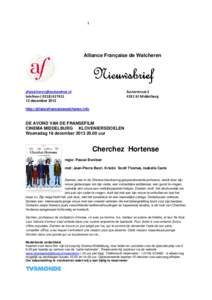 1  Alliance Française de Walcheren Nieuwsbrief 