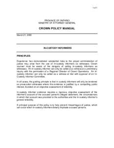 1 of 1  PROVINCE OF ONTARIO MINISTRY OF ATTORNEY GENERAL  CROWN POLICY MANUAL