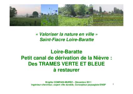 « Valoriser la nature en ville » Saint-Fiacre Loire-Baratte Loire-Baratte Petit canal de dérivation de la Nièvre : Des TRAMES VERTE ET BLEUE