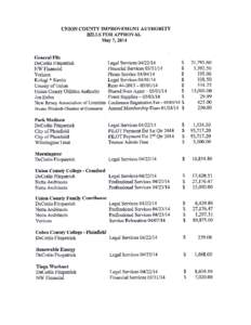 UNION COUNTY IMPROVEMENT AUTHORITY BILLS FOR APPROVAL May 7, 2014 General File DeCotiis Fitzpatrick