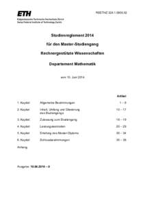 RSETHZStudienreglement 2014 für den Master-Studiengang Rechnergestützte Wissenschaften Departement Mathematik