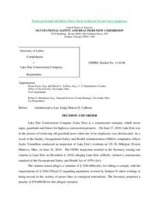 Some personal identifies have been redacted for privacy purposes United States of America OCCUPATIONAL SAFETY AND HEALTH REVIEW COMMISSION 1924 Building - Room 2R90, 100 Alabama Street, SW Atlanta, Georgia[removed]