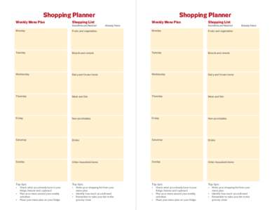 Shopping Planner Weekly Menu Plan Shopping Planner  Shopping List