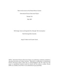 Board of Governors of the Federal Reserve System International Finance Discussion Papers Number 764 May[removed]Net Foreign Assets and Imperfect Pass-through: The Consumption