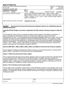 State of California Franchise Tax Board-Legislative Services Bureau PO Box 1468 Sacramento, CA[removed]Telephone: ([removed]