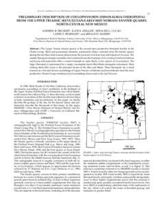 Lucas, S.G., and Heckert, A.B., eds., 2000, Dinosaurs of New Mexico. New Mexico Museum of Natural History and Science Bulletin No[removed]PRELIMINARY DESCRIPTION OF COELOPHYSOIDS (DINOSAURIA:THEROPODA) FROM THE UPPER TR