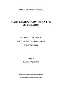 PARLIAMENT OF VICTORIA  PARLIAMENTARY DEBATES (HANSARD)  LEGISLATIVE COUNCIL