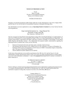 NOTICE OF PROPOSED ACTION By the State of Nevada Division of Environmental Protection Bureau of Air Pollution Control PUBLICNOTICE