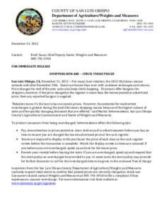 COUNTY OF SAN LUIS OBISPO Department of Agriculture/Weights and Measures 2156 SIERRA WAY, SUITE A • SAN LUIS OBISPO, CALIFORNIA[removed]MARTIN SETTEVENDEMIE[removed]AGRICULTURAL COMMISSIONER/SEALER