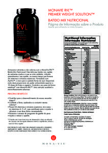 MONAVIE RVL™ PREMIER WEIGHT SOLUTION™ BATIDO MIX NUTRICIONAL Página de Informação sobre o Produto	 Apenas para utilização na União Europeia.