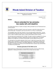 Rhode Island Division of Taxation State of Rhode Island and Providence Plantations Department of Revenue November 2, 2012 ADV[removed]