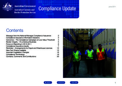 Compliance Update  June 2011 Contents Message from the National Manager Compliance Assurance