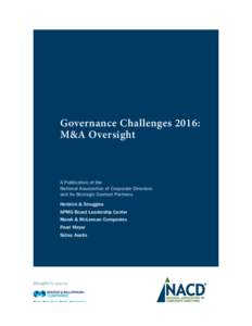 Governance Challenges 2016: M&A Oversight Advisory Council on Risk Oversight Summary of