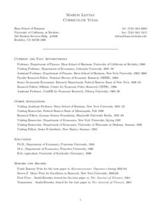 Martin Lettau Curriculum Vitae Haas School of Business University of California at Berkeley 545 Student Services Bldg. #1900 Berkeley, CA[removed]