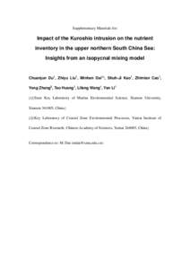 Supplementary Materials for:  Impact of the Kuroshio intrusion on the nutrient inventory in the upper northern South China Sea: Insights from an isopycnal mixing model