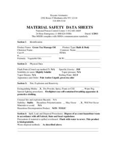 Keyano Aromatics 2392 Route 9 Mechanicville NY[removed]5310 MATERIAL SAFETY DATA SHEETS National Poison Control Center[removed]