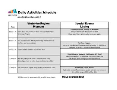 Daily Activities Schedule Monday December 1, 2014 Time  Waterloo Region