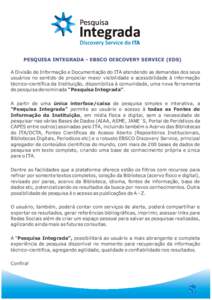 Pesquisa  Integrada Discovery Service do ITA  PESQUISA INTEGRADA - EBSCO DISCOVERY SERVICE (EDS)