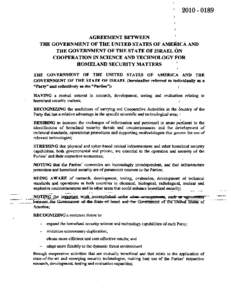 [removed]AGREEMENT BETWEEN THE GOVERNMENT OF THE UNITED STATES OF AMERICA AND THE GOVERNMENT OF THE STATE OF ISRAEL ON COOPERATION IN SCIENCE AND TECHNOLOGY FOR