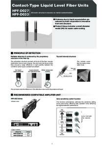 Contact-Type Liquid Level Fiber Units HPF-D027 HPF-D033 All-resin structure ensures no metal contamination.