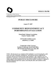 SMALL BANK Comptroller of the Currency Administrator of National Banks Washington, DC[removed]PUBLIC DISCLOSURE