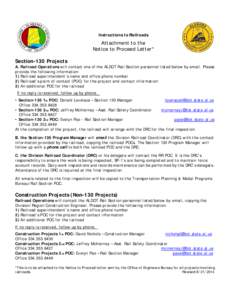 Instructions to Railroads  Attachment to the Notice to Proceed Letter* Section-130 Projects