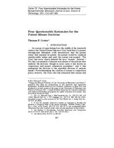 Cotter TF. Four Questionable Rationales for the Patent Misuse Doctrine. Minnesota Journal of Law, Science & Technology. 2011;12(2):[removed].