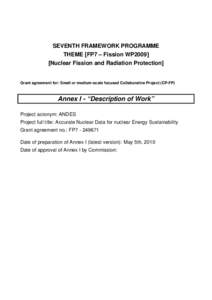 SEVENTH FRAMEWORK PROGRAMME THEME [FP7 – Fission WP2009] [Nuclear Fission and Radiation Protection] Grant agreement for: Small or medium-scale focused Collaborative Project (CP-FP)