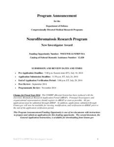 Program Announcement for the Department of Defense Congressionally Directed Medical Research Programs  Neurofibromatosis Research Program