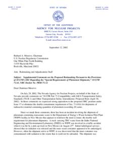 September 12, 2002  Richard A. Meserve, Chairman U.S. Nuclear Regulatory Commission One White Flint North Building[removed]Rockville Pike