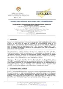 REPUBLIC OF CYPRUS MINISTRY OF EDUCATION AND CULTURE Ref.: E.TInformation Bulletin of the United Nations Group of Experts in Geographical Names