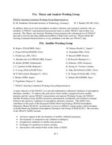 IVa. Theory and Analysis Working Group NDACC Steering Committee Working Group Representatives: B.-M. Sinnhuber (Kerlsruhe Institute of Technology, Germany) W. J. Randel (NCAR, USA)