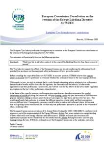 European Commission Consultation on the revision of the Energy Labelling Directive[removed]EEC