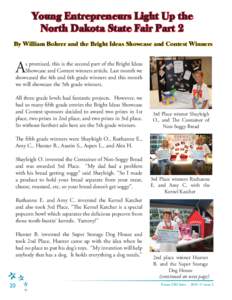 Young Entrepreneurs Light Up the North Dakota State Fair Part 2 By William Bohrer and the Bright Ideas Showcase and Contest Winners A