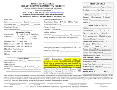 HPER Facility Request Form  HPER USE ONLY LORAIN COUNTY COMMUNITY COLLEGE