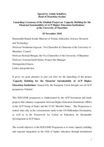 International trade / Education in Mauritius / African /  Caribbean and Pacific Group of States / Tertiary education in Mauritius / Capacity building / Mauritius / International relations / Volcanism / Africa