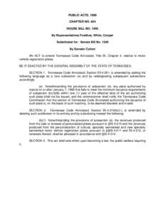 PUBLIC ACTS, 1999 CHAPTER NO. 494 HOUSE BILL NO[removed]By Representatives Fowlkes, White, Cooper Substituted for: Senate Bill No[removed]By Senator Cohen