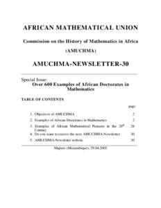 AFRICAN MATHEMATICAL UNION Commission on the History of Mathematics in Africa (AMUCHMA) AMUCHMA-NEWSLETTER-30 _______________________________________________________________