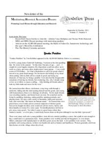 Newsletter of the  Mecklenburg Historical Association Docents Promoting Local History through Education and Research  September & October, 2011