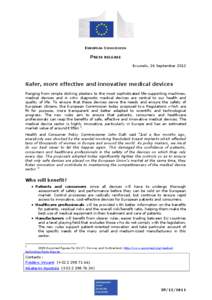 EUROPEAN COMMISSION  PRESS RELEASE Brussels, 26 September[removed]Safer, more effective and innovative medical devices