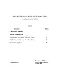 SAR Summary Tables (As of December 31, 2006)