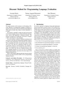 Preprint of paper for PLATEAUDiscount Method for Programming Language Evaluation Svetomir Kurtev  Tommy Aagaard Christensen