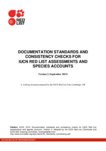 Documentation Instructions and Consistency Checks for IUCN Red List Assessments and Species Accounts held in SIS